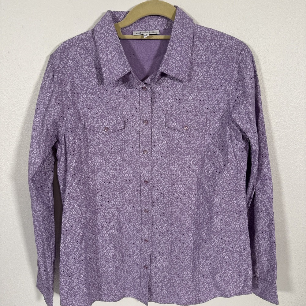 Back In The Saddle Sm Floral Western Shirt Pearl Snap Up Purple Cowgirl Z1